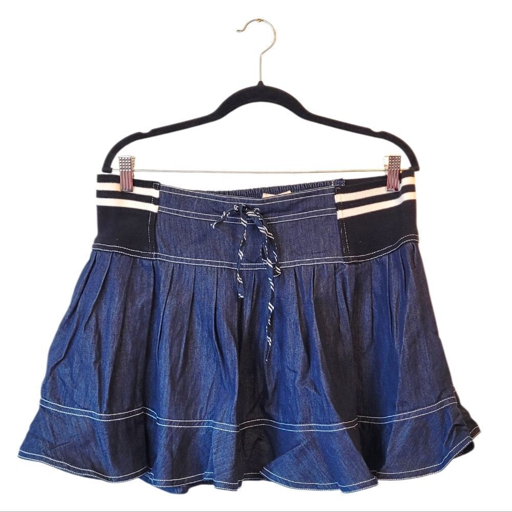 Pilcro Anthro Dark Denim Tiered Ruffle Skirt Women's Size L NWT